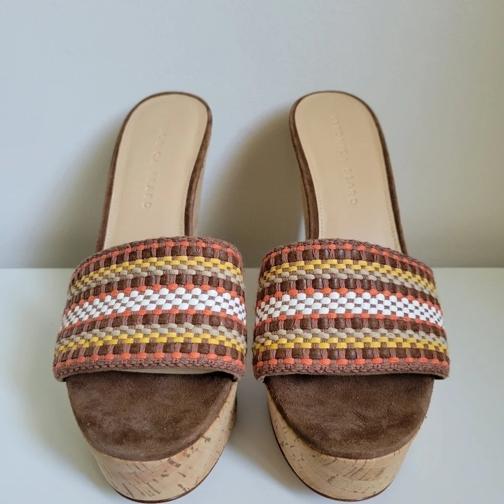 NEW Veronica Beard Dali Woven Wedge Sandals Brown